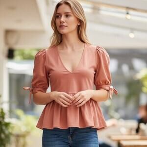 Zara cotton knit peplum blouse
